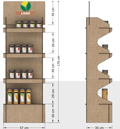 expositor de cartón personalizado en punto de venta con precio orientativo