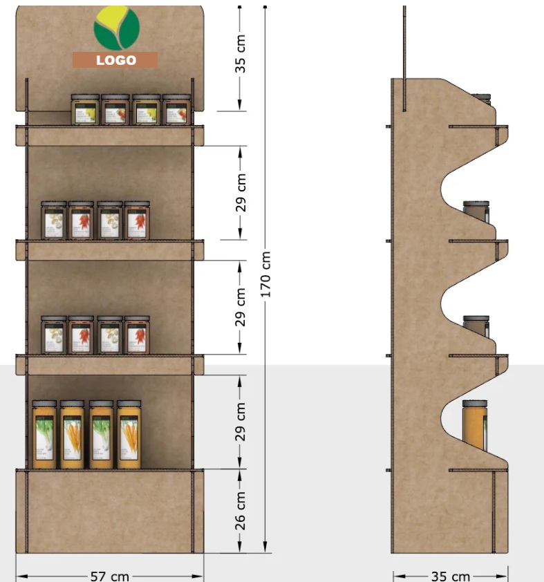 expositor de cartón personalizado en punto de venta con precio orientativo